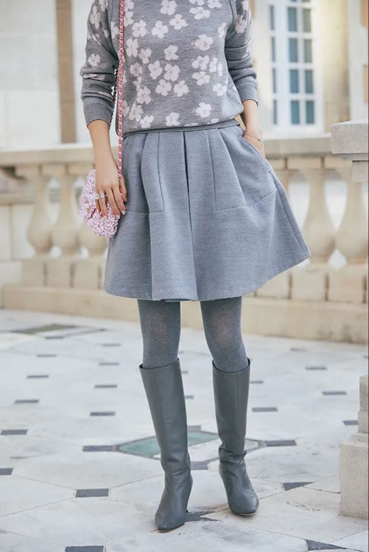 セブンテン　ハイウエストフレアキュロット(グレー)XS