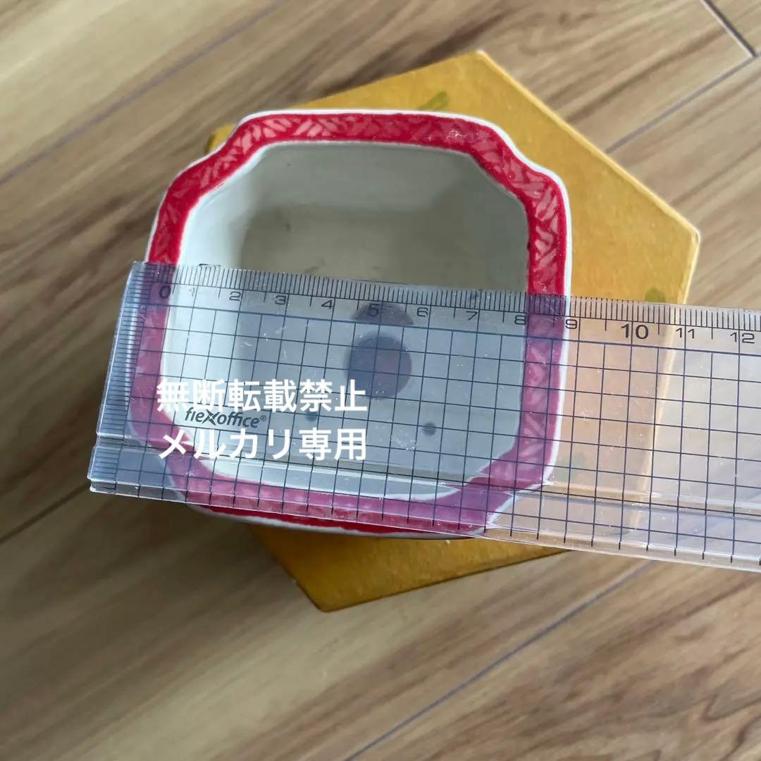 盆栽鉢　桑津香石　絵鉢　四角　松　鳥　赤絵　小品盆栽