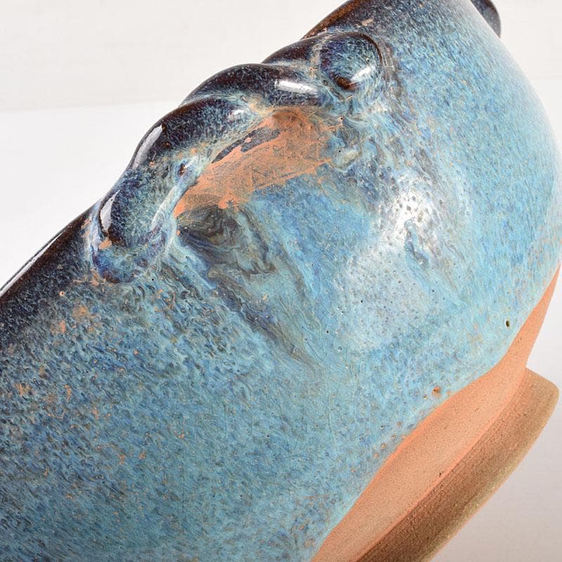 中国　鈞窯　窯変　澱青釉　双耳鉢　C　6906