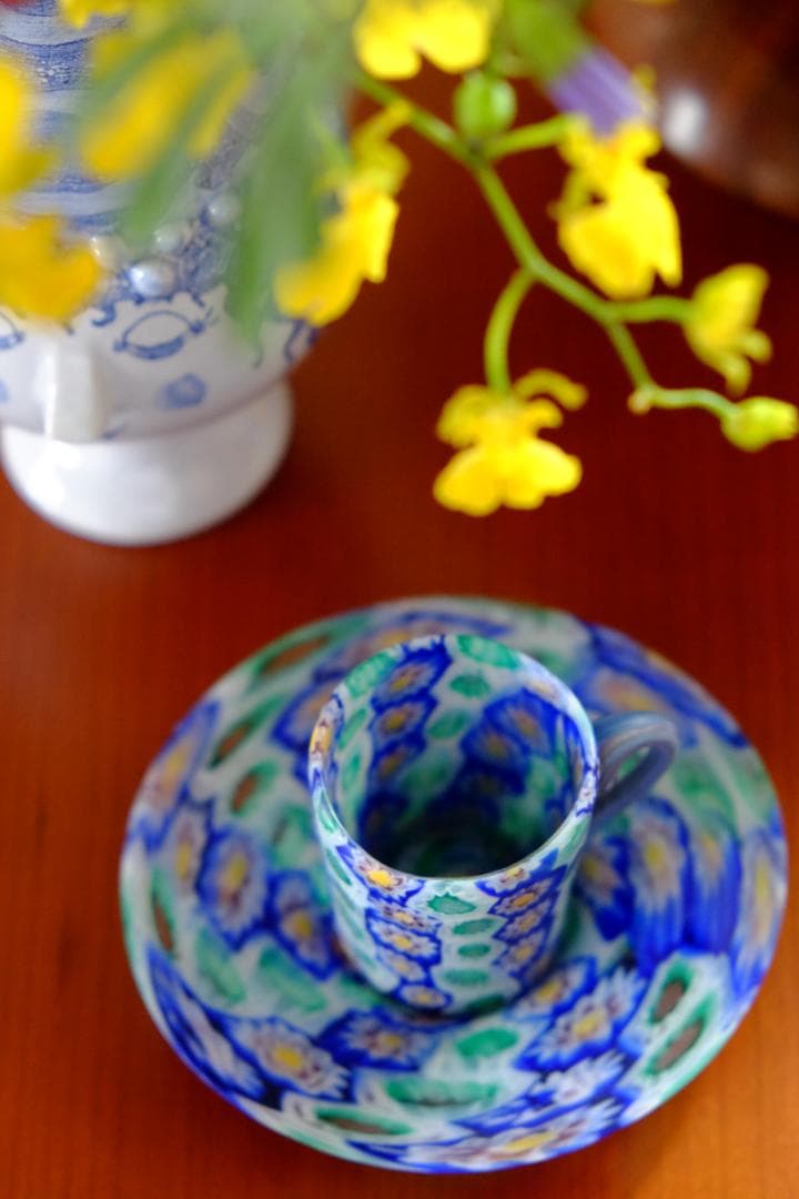 ミルフィオリ カップ＆ソーサー グラス 吹きガラス 作家 飯塚亜裕子 ムリーニ