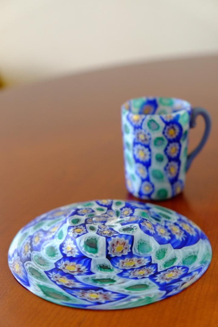 ミルフィオリ カップ＆ソーサー グラス 吹きガラス 作家 飯塚亜裕子 ムリーニ