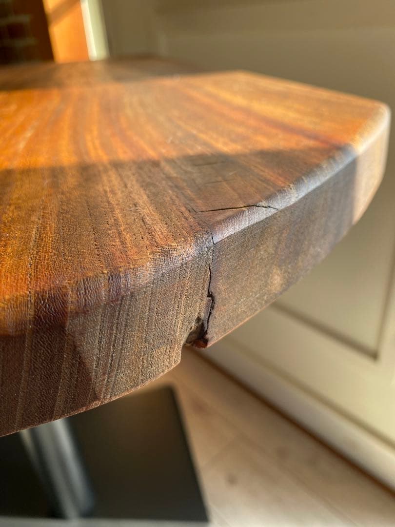 Vintage 赤ケヤキ一枚板　アイアンテーブル　銘木　Cafe table