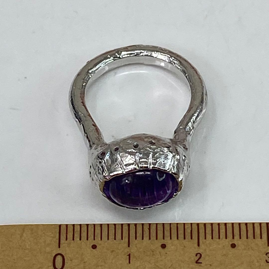 【甲府産】天然アメシストキャッツアイ リング SV925 10号 水クラゲ