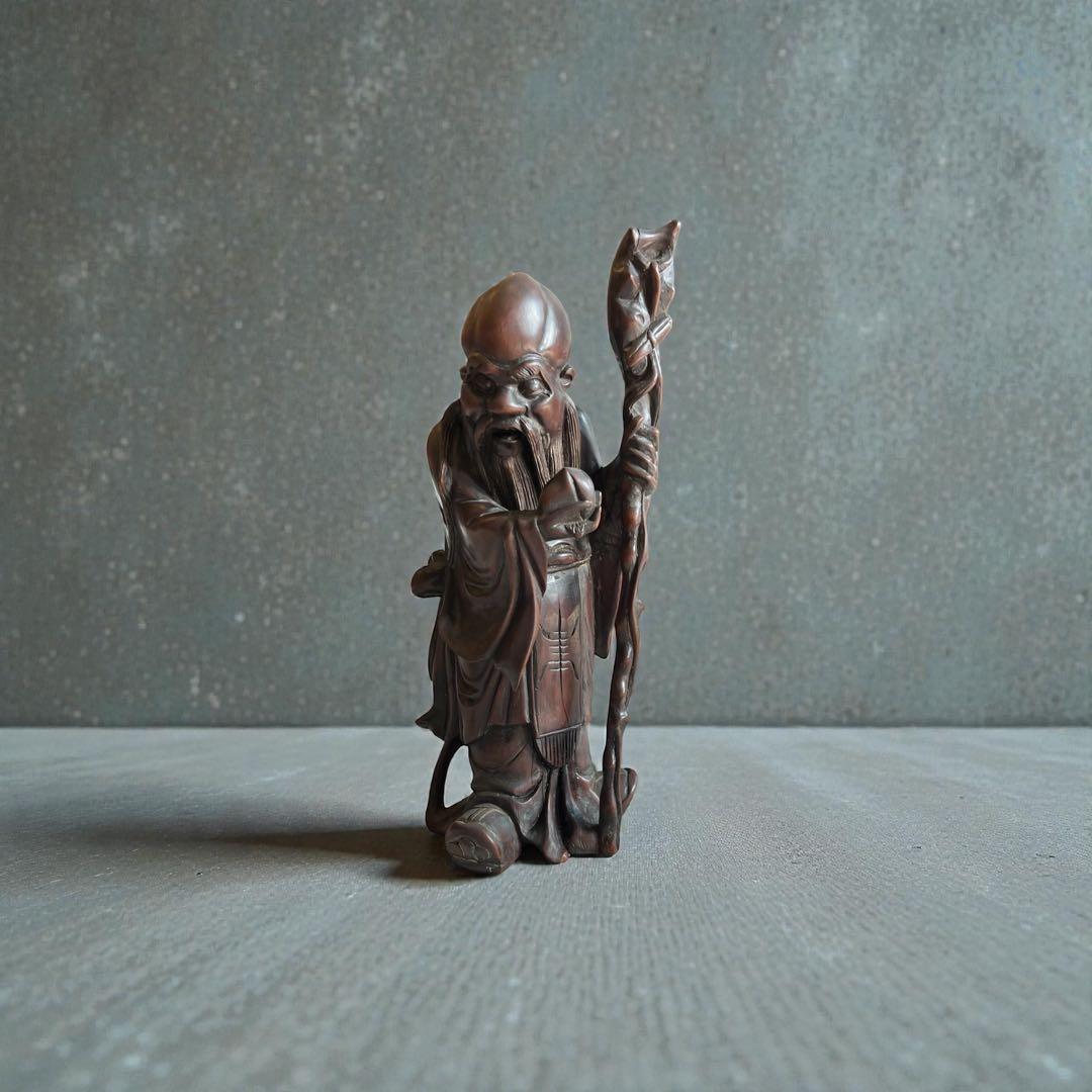 中国の道教の長寿神である寿老人　福禄寿　木彫り