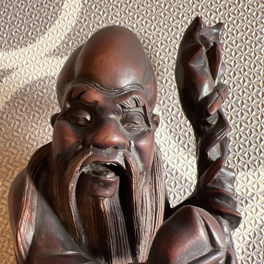 中国の道教の長寿神である寿老人　福禄寿　木彫り