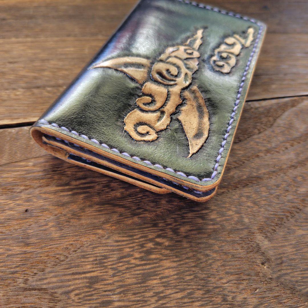 ミドルサイズ トラッカーウォレット 黒×ネイビー 雲月(75)