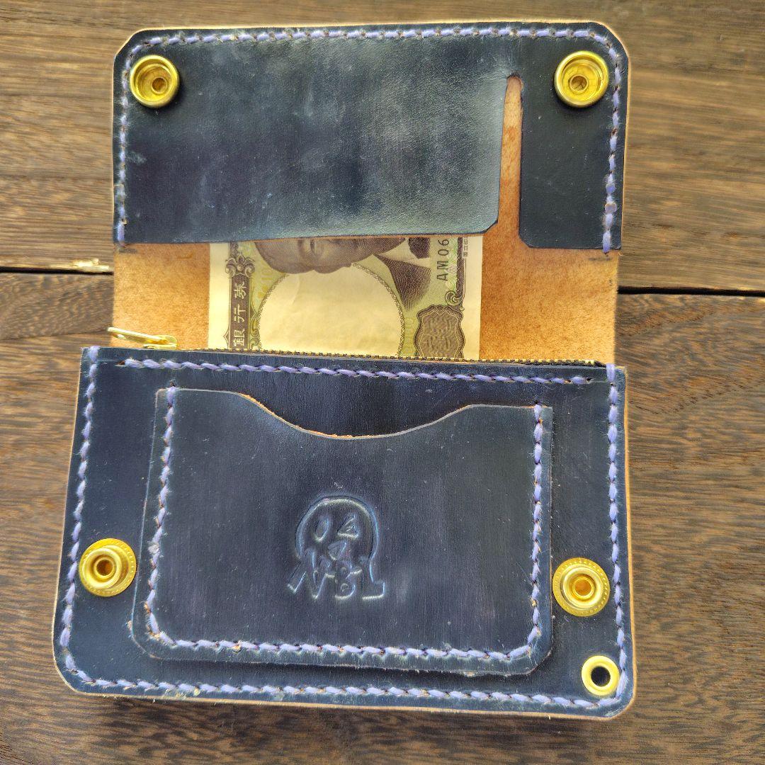 ミドルサイズ トラッカーウォレット 黒×ネイビー 雲月(75)