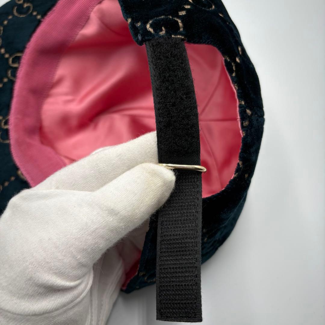 【美品】【希少XL】グッチ キャップ ベルベット ターコイズ GG柄