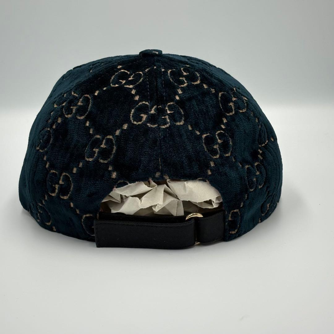 【美品】【希少XL】グッチ キャップ ベルベット ターコイズ GG柄