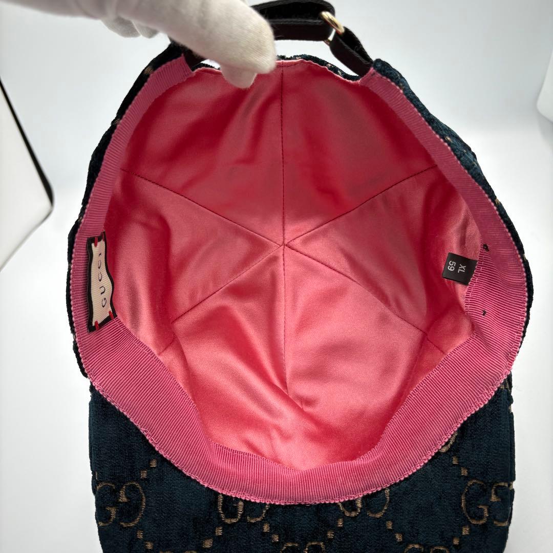 【美品】【希少XL】グッチ キャップ ベルベット ターコイズ GG柄