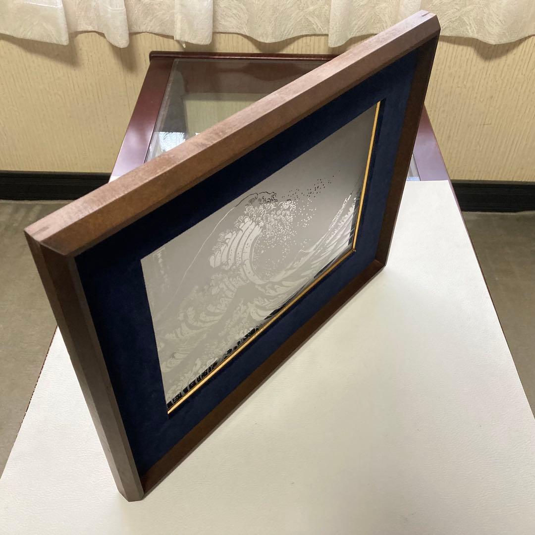 葛飾北斎 神奈川沖浪裏 富嶽三十六景 額装 ステンレス シルバー アート レトロ