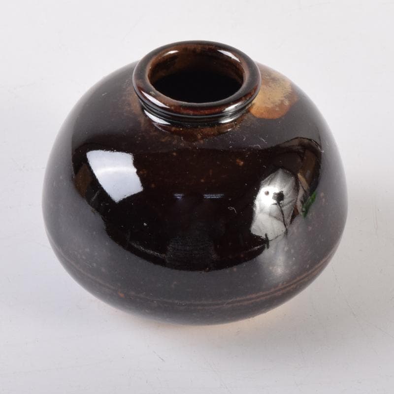 膳所焼　陽炎園造　淡海ぜぜ　茄子　茶入　仕覆付　共箱　M　7080