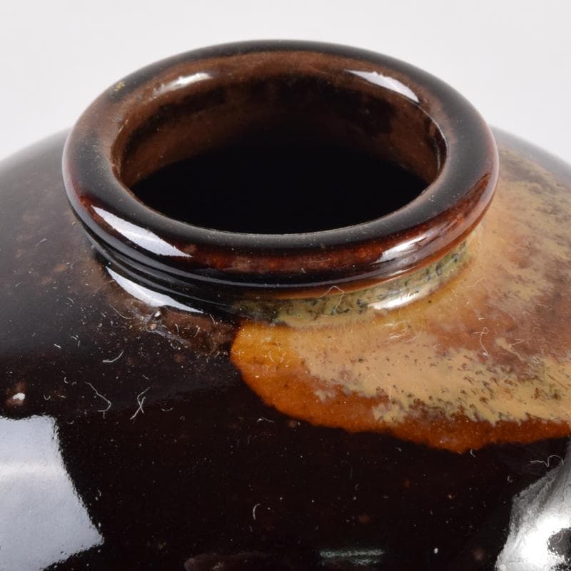 膳所焼　陽炎園造　淡海ぜぜ　茄子　茶入　仕覆付　共箱　M　7080