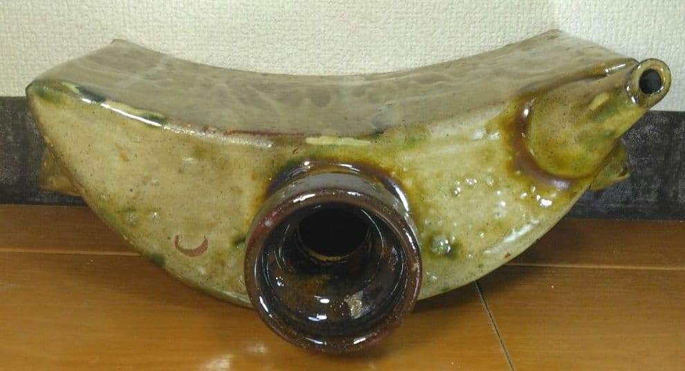 人間国宝 金城次郎 魚海老紋抱瓶 栞 共箱(本人書付) 壷屋焼 やちむん 大きい