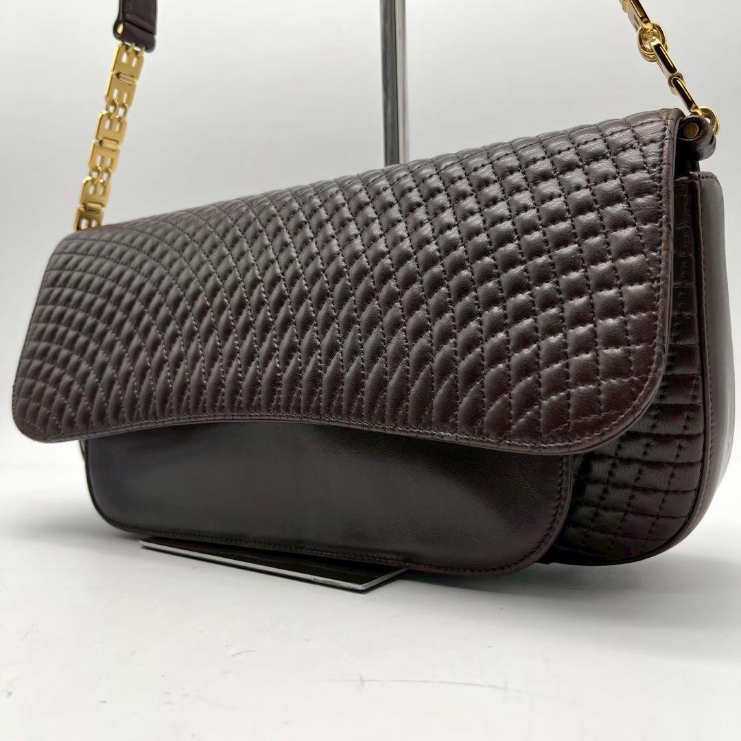【美品】バリー 2wayキルティング チェーン ショルダーバッグ ブラウン