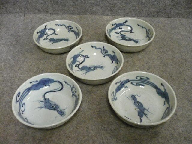 古伊万里 雲龍文 染付 しゅんかん皿 5枚 [B31380]