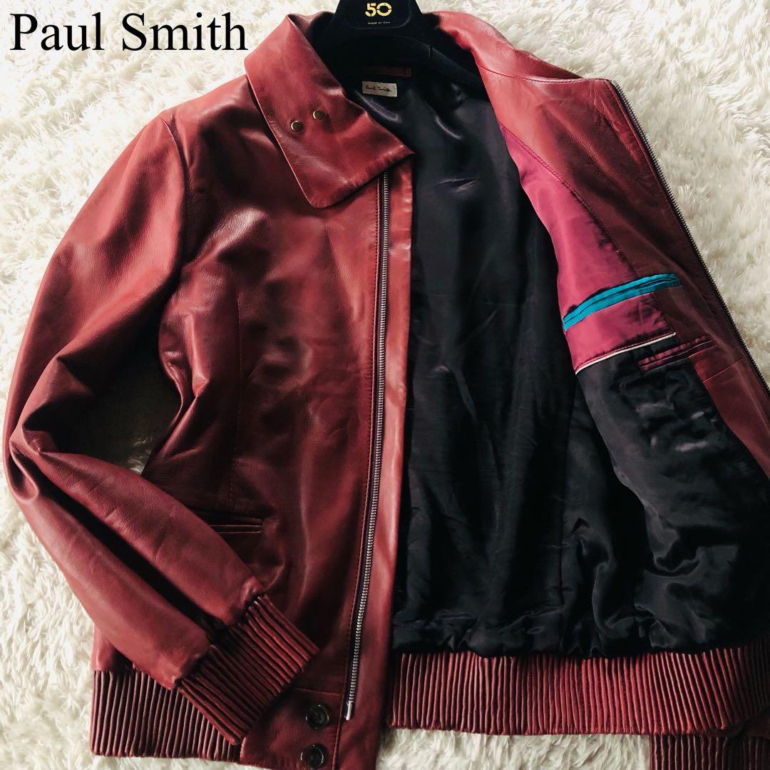 希少色✨美品 ポールスミス ラムレザージャケット 羊革 艶感 ワインレッド M