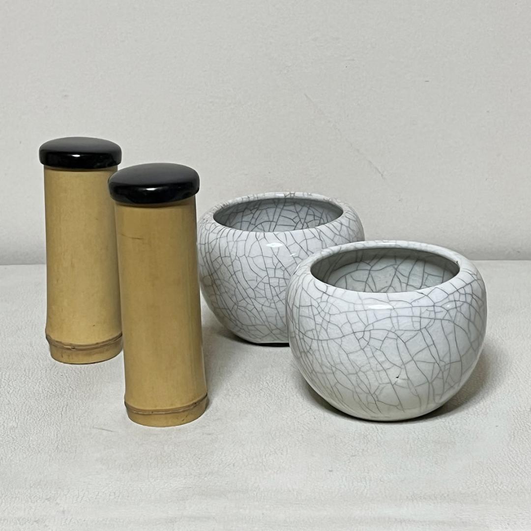 莨盆 一対 黒 蝋色 木箱入り 時代 木製 漆塗 煙草盆 火入 灰吹 k3614