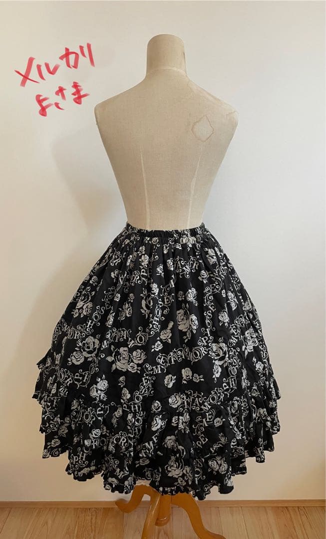 メタモルフォーゼ*バラプリントフリルスカート*黒*ゴシックロリィタ