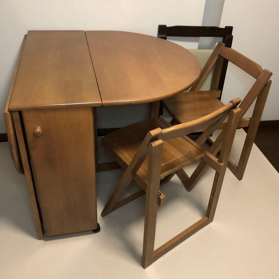 北欧レトロ 木製バタフライテーブル ダイニングテーブル 折りたたみ椅子