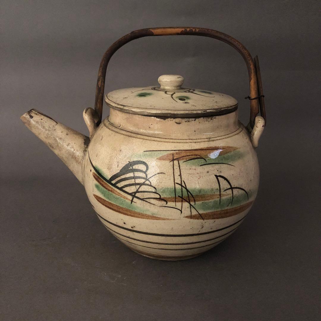 益子焼 色絵山水紋 土瓶