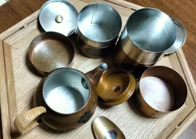 玉川堂　茶道具セット 黒模様急須 金色