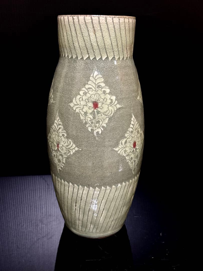 大型 雅山窯 中島正雄 造 高麗青磁 花入 花瓶 共箱付 約30cm