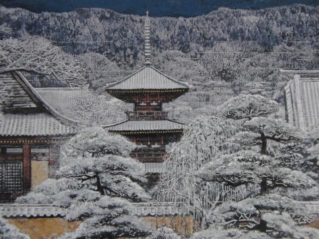後藤純男、【春雪の大和】、希少な額装用画集より、新品額装付、状態良好