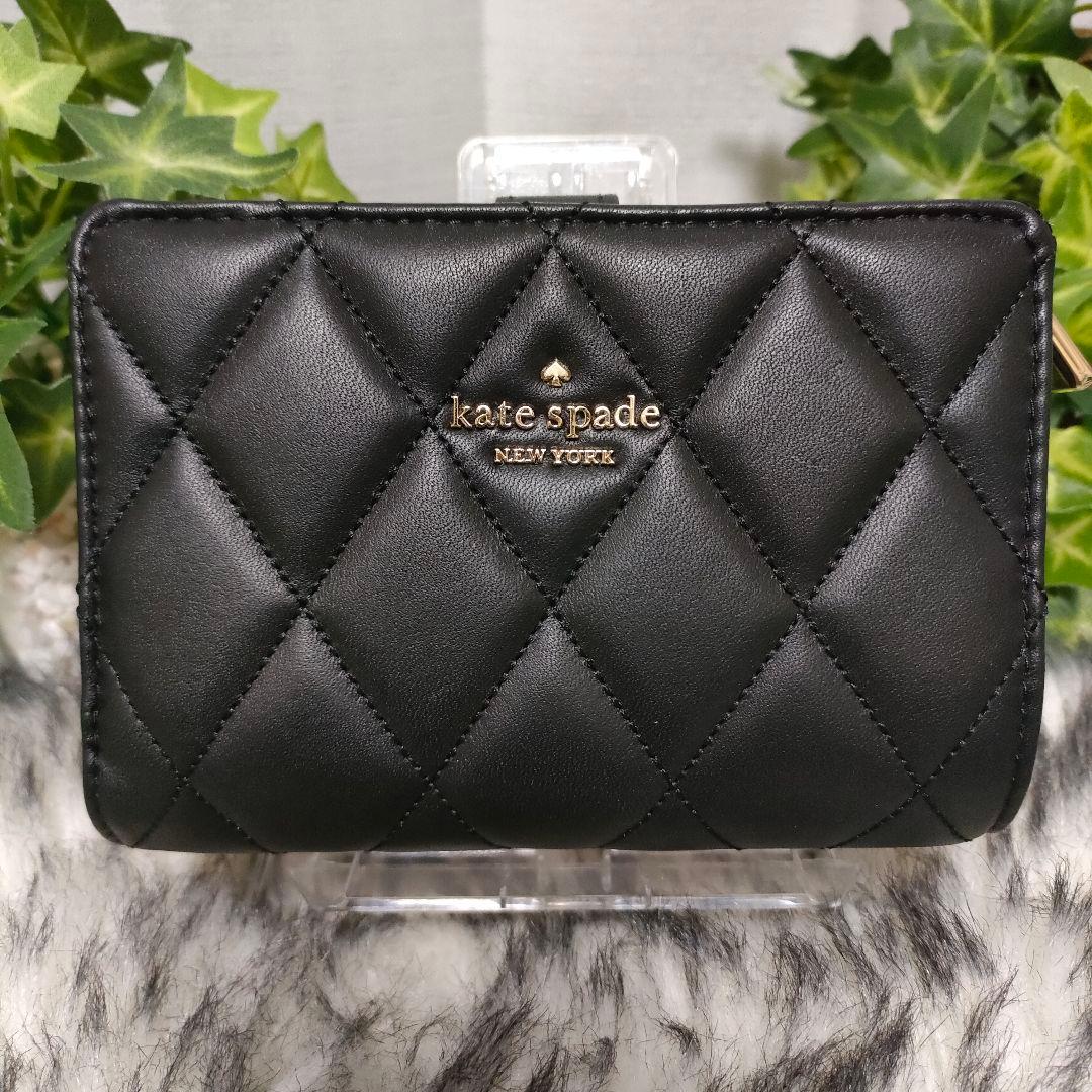 未使用に近い ケイトスペードニューヨーク 2つ折り財布 キルティング ブラック黒