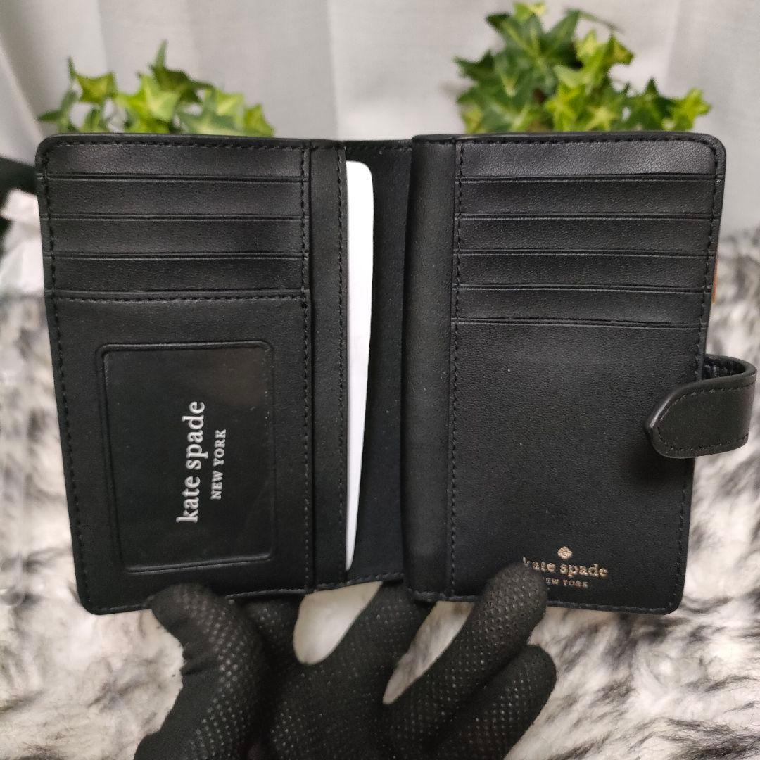 未使用に近い ケイトスペードニューヨーク 2つ折り財布 キルティング ブラック黒