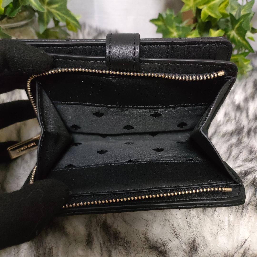 未使用に近い ケイトスペードニューヨーク 2つ折り財布 キルティング ブラック黒