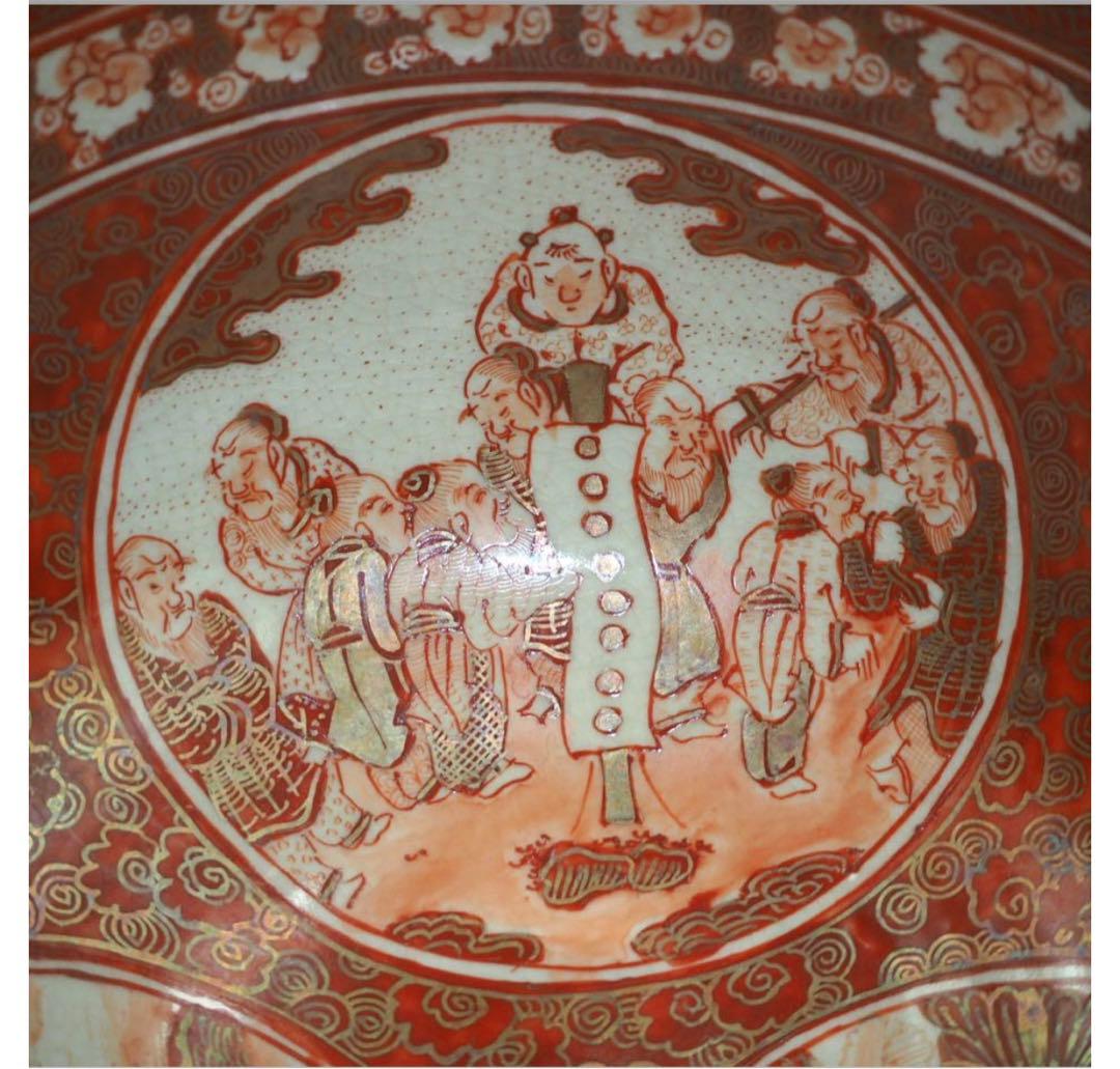 送料無料　明治前期　九谷焼　細密赤絵鉢　本物保証