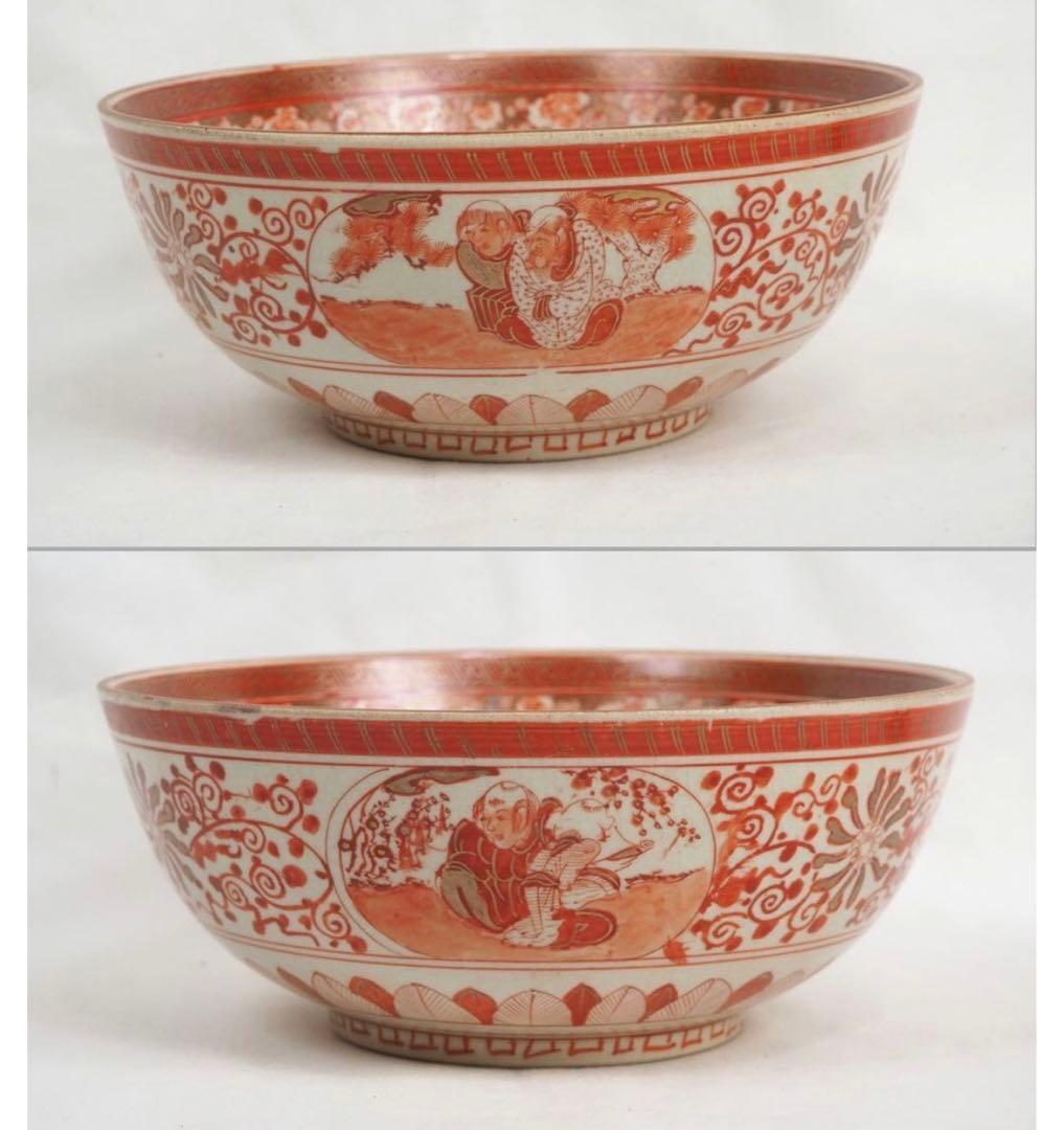 送料無料　明治前期　九谷焼　細密赤絵鉢　本物保証