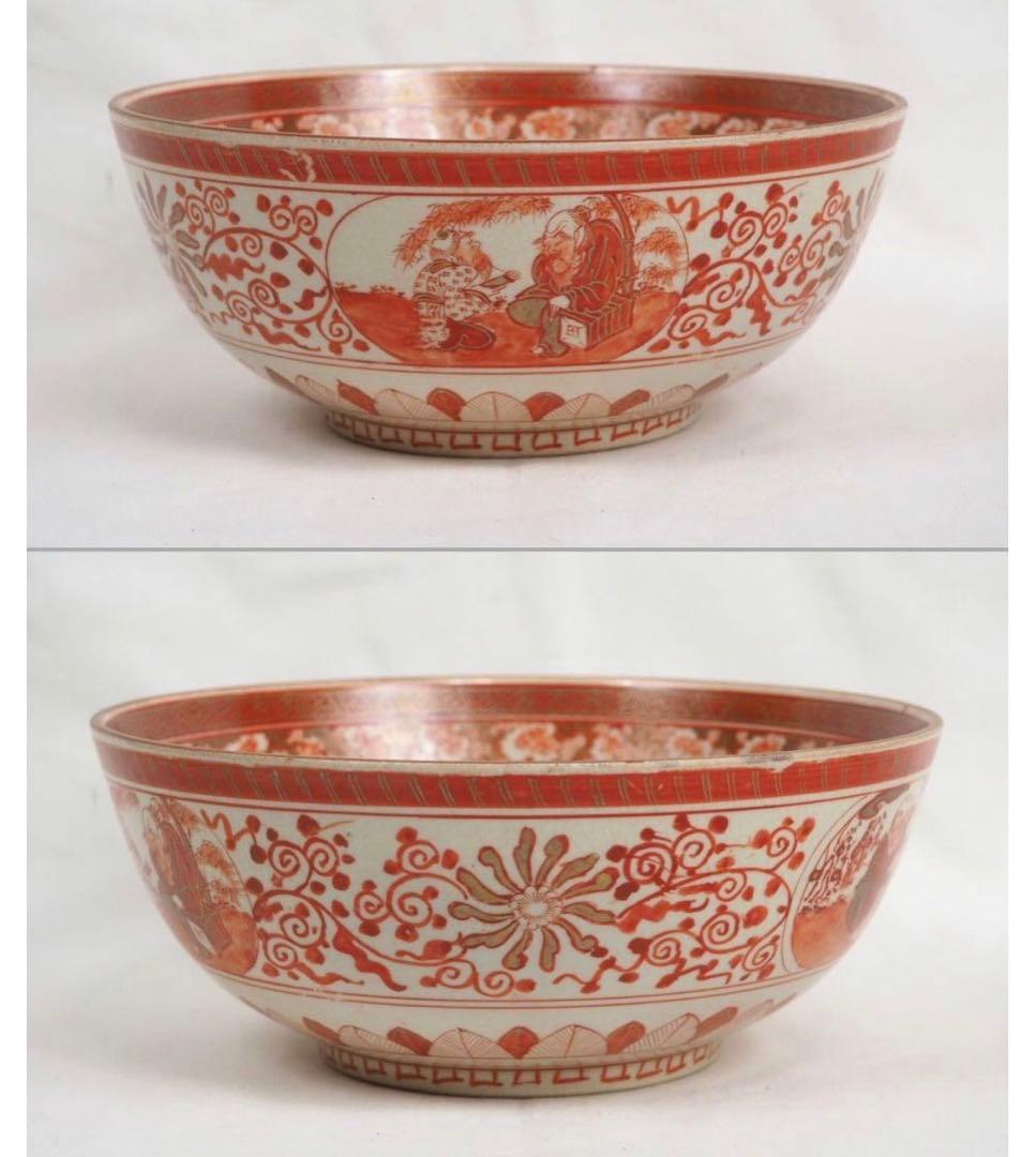 送料無料　明治前期　九谷焼　細密赤絵鉢　本物保証