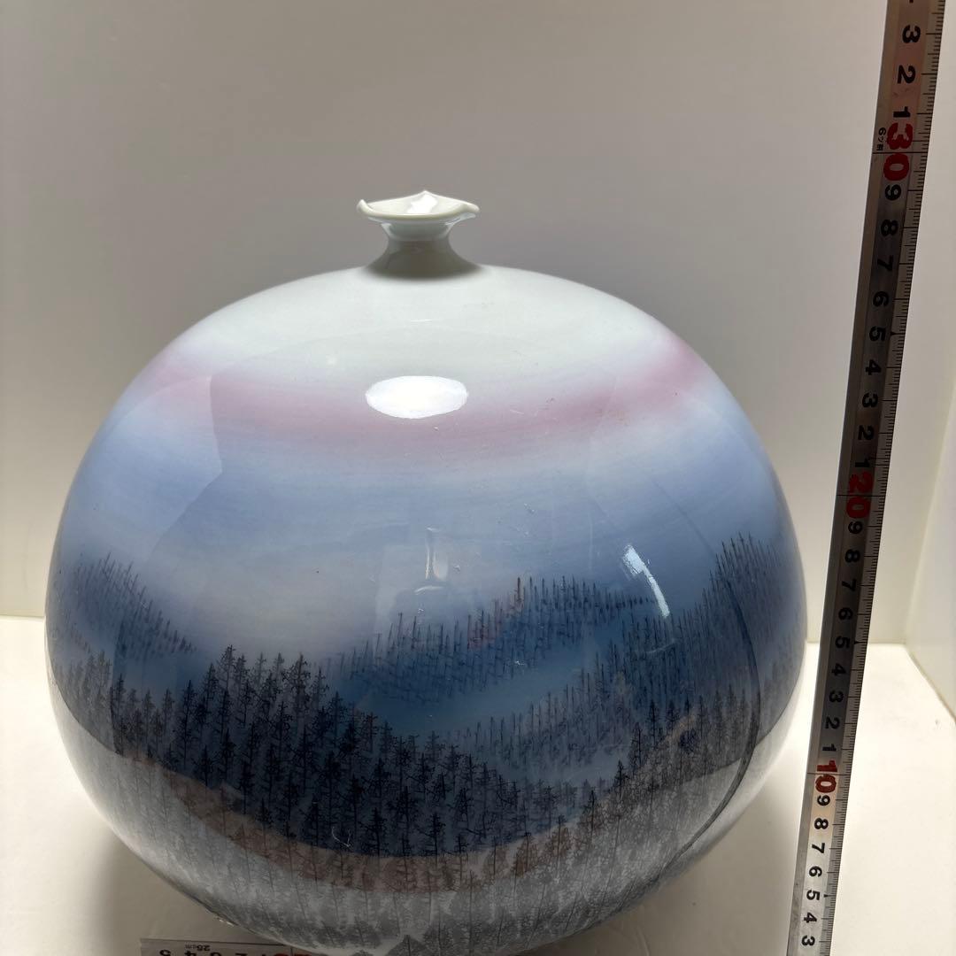 藤井朱明　「朝日」　陰刻銘　高さ約30センチ　名品　朱明窯　日展入選多数　本物