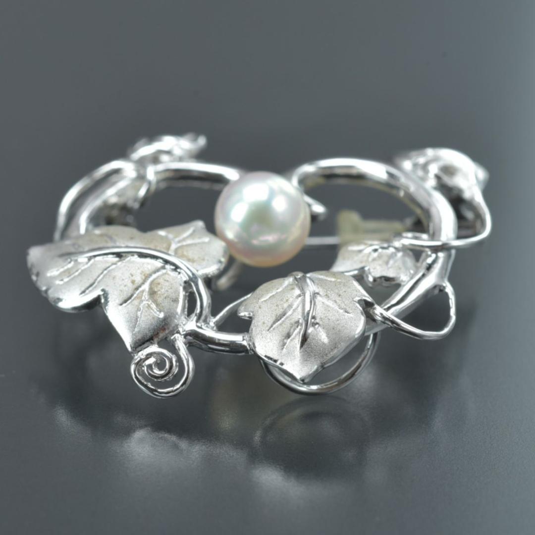 美品 TASAKI ブローチ パール幅7.1mm重さ6.9gSV リーフ ハート