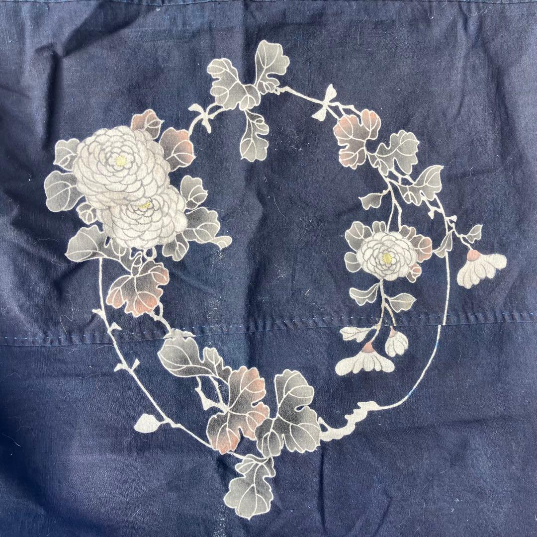 極希少　筒描き 藍染　時代物　古布183×158cm 五幅　大判　布団地