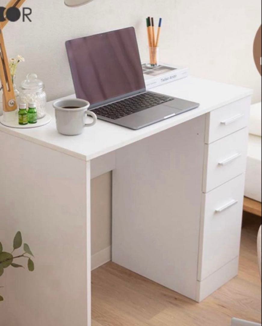引き出し付きデスク　スリムデスク　在宅ワーク　ホワイト　机　完成品　ドレッサー