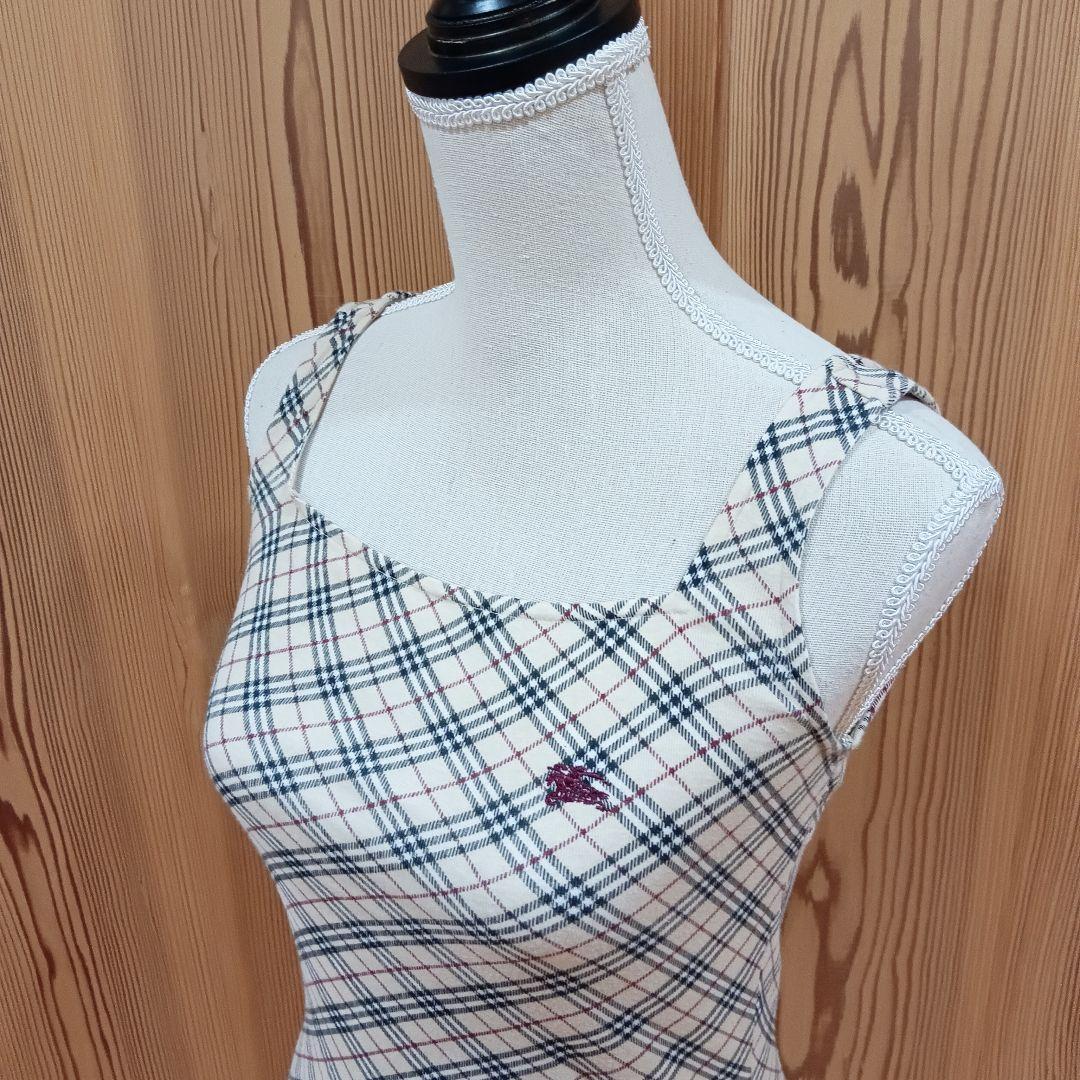 バーバリーブルーレーベル ノバチェック柄タンクトップ 背中リボン 38