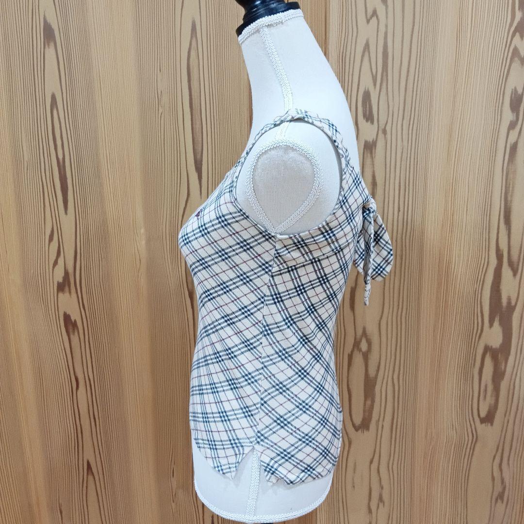 バーバリーブルーレーベル ノバチェック柄タンクトップ 背中リボン 38