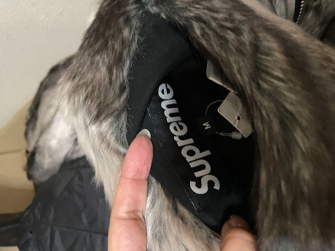 Supreme ファーコート フード付き グレー系