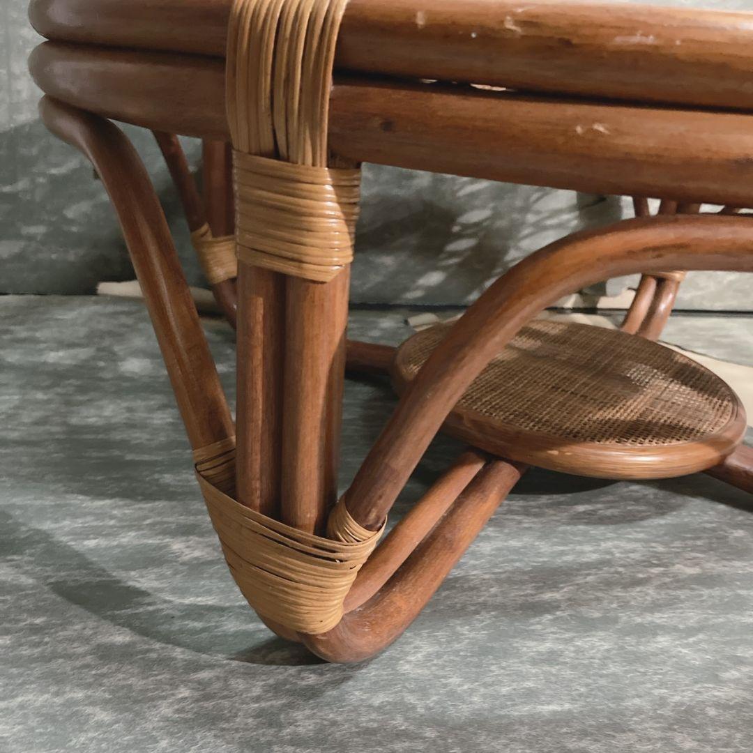 【高級ヴィンテージ】ラタンテーブル ラウンド 座卓 ちゃぶ台 籐家具 丸テーブル