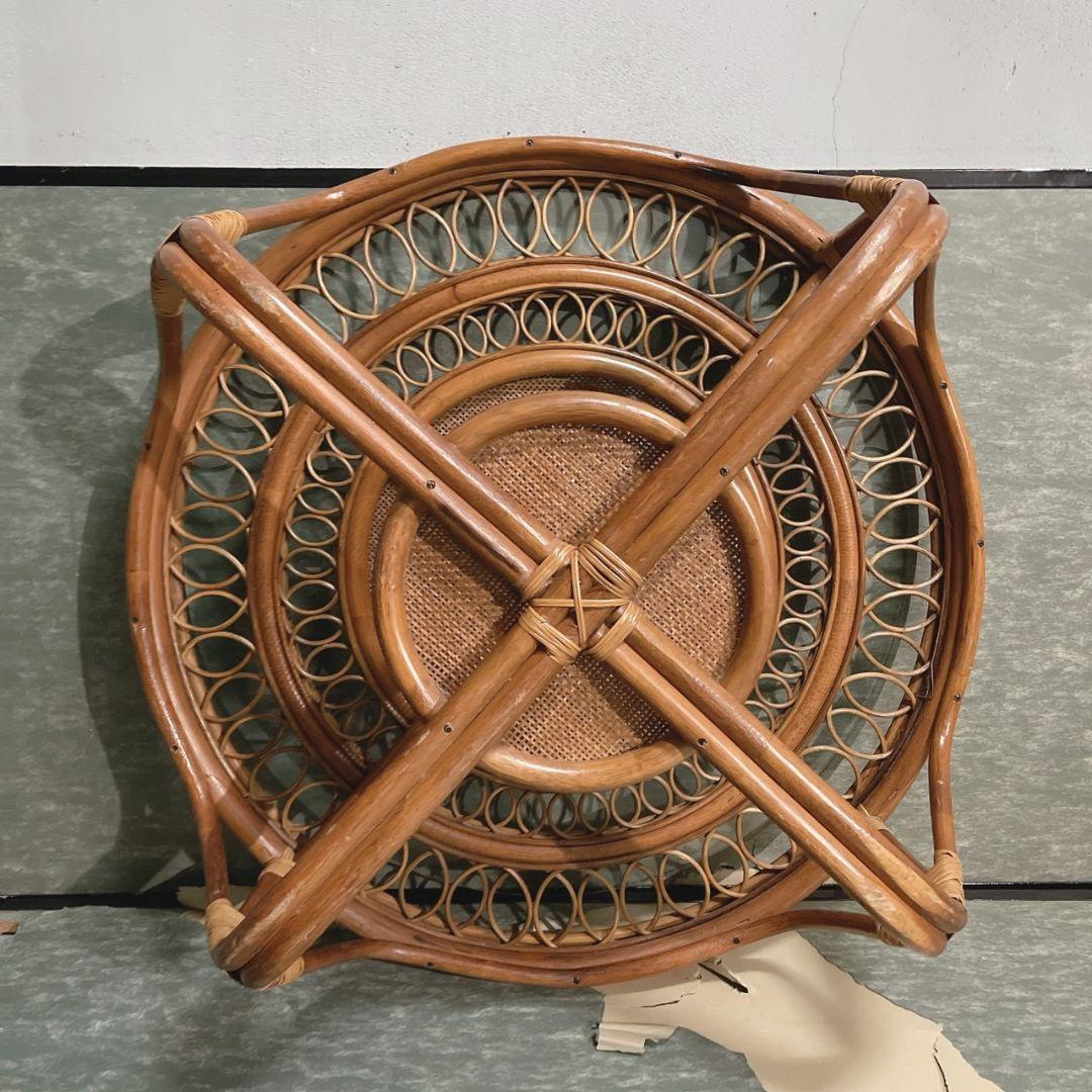 【高級ヴィンテージ】ラタンテーブル ラウンド 座卓 ちゃぶ台 籐家具 丸テーブル