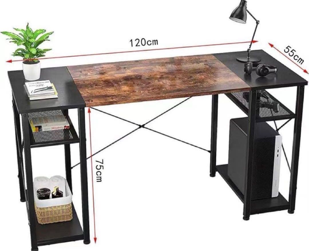ラスト1点⭐️幅120 ゲーミング パソコンデスク 作業台 ミシン台 収納棚付き