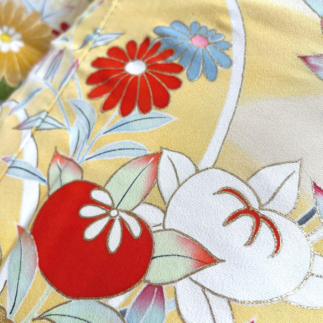 447 振袖フルセット 正絹 クリームイエロー 手描き 金彩 暈し染め レトロ