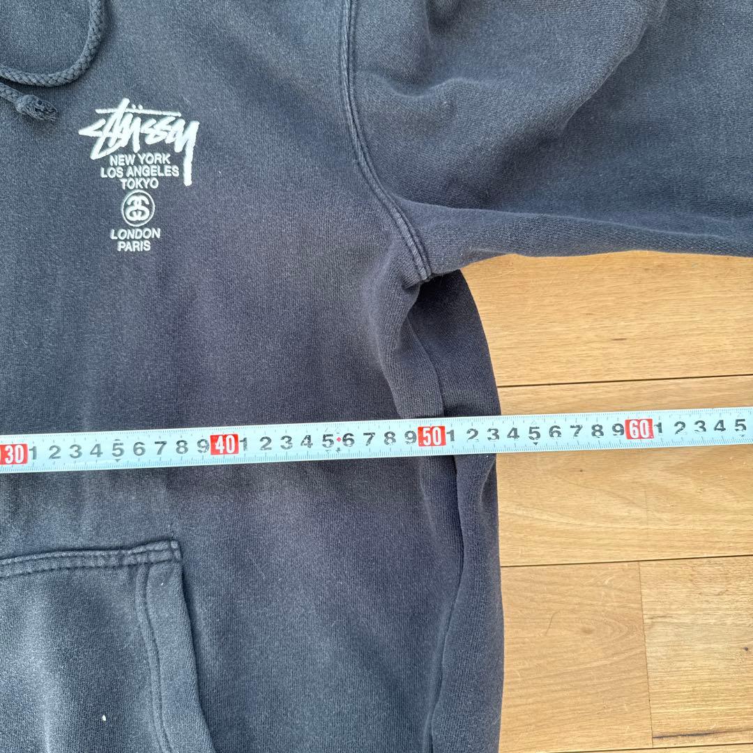 stussy ジップアップパーカー　ワールドツアー　ブラック　L フーディ　黒