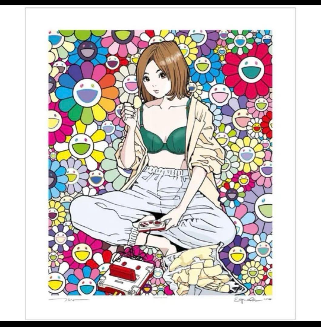 江口寿史・村上隆エディションサイン入りコラボレーション版画「famicom」