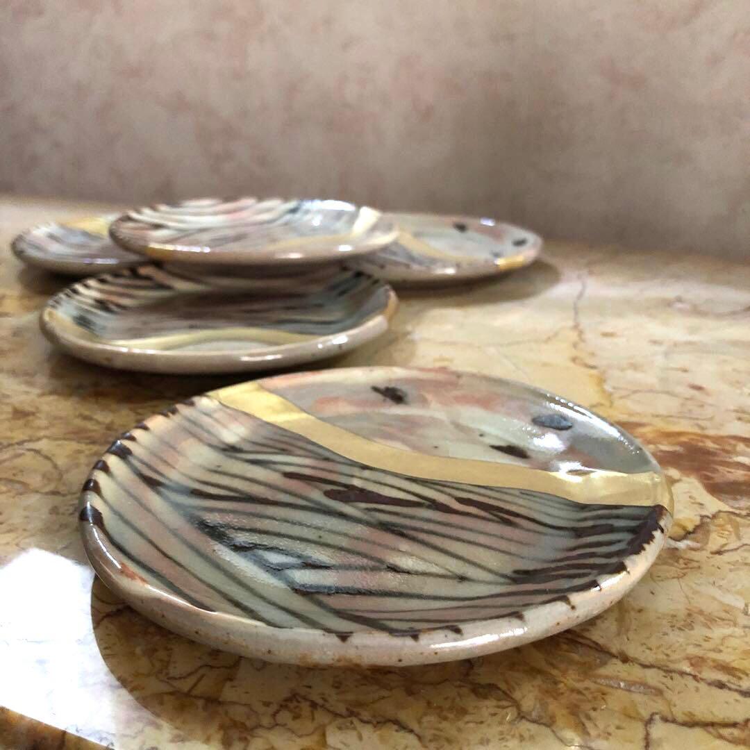 仙山窯 安藤日出武作 乾山風金彩銘々皿5客