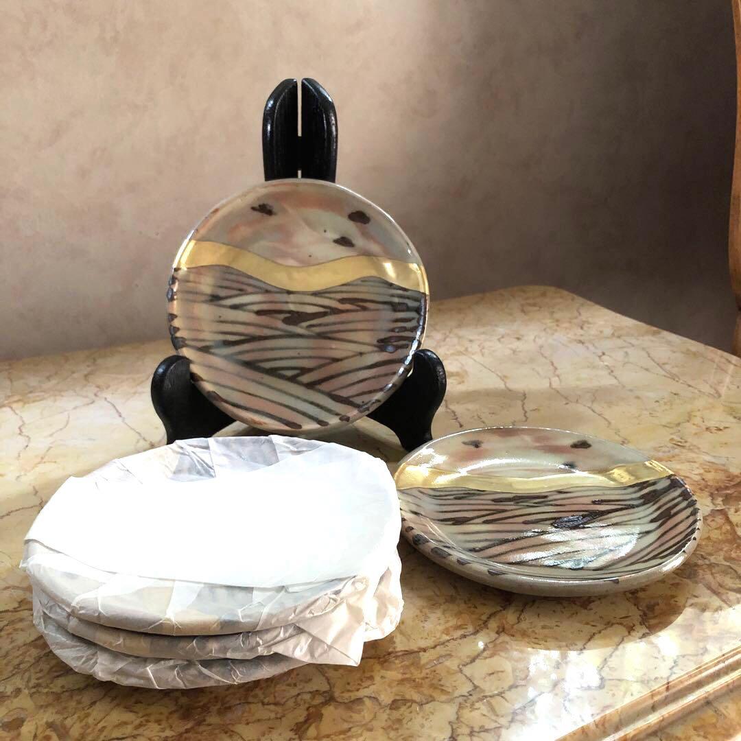 仙山窯 安藤日出武作 乾山風金彩銘々皿5客