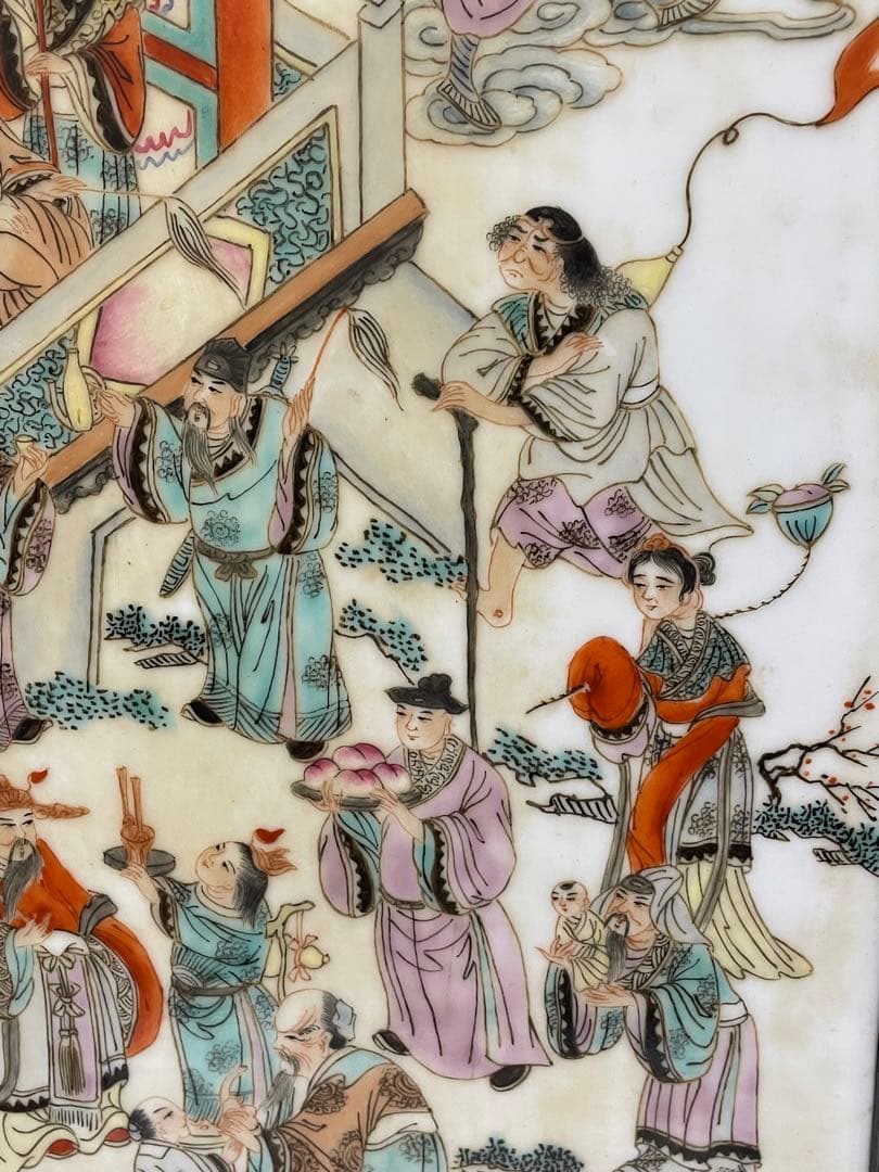 中国美術　人物の図　陶板画　硯屏